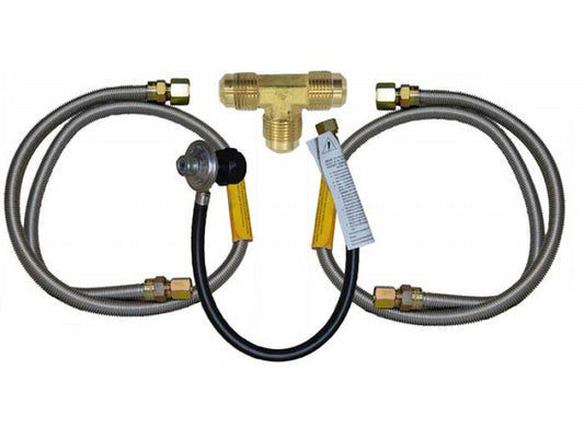 Grill & Side Burner Built-In Connector Package - LP Two 48" SS Connectors, Tee and Hose w/Acme Thread Coupler Fitting